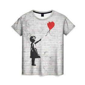 Женская футболка 3D с принтом Бэнкси: Девочка с Шаром в Тюмени, 100% полиэфир ( синтетическое хлопкоподобное полотно) | прямой крой, круглый вырез горловины, длина до линии бедер | art | balloon | banksy | culture | girl | graffity | heart | hearts | red | арт | бэнкси | граффити | девочка | девочка с шаром | красный | красным | культура | сердечки | сердечко | сердце | стрит | шар | шарик | шариком