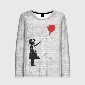 Женский лонгслив 3D с принтом Бэнкси: Девочка с Шаром в Тюмени, 100% полиэстер | длинные рукава, круглый вырез горловины, полуприлегающий силуэт | art | balloon | banksy | culture | girl | graffity | heart | hearts | red | арт | бэнкси | граффити | девочка | девочка с шаром | красный | красным | культура | сердечки | сердечко | сердце | стрит | шар | шарик | шариком