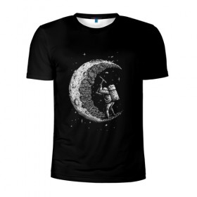 Мужская футболка 3D спортивная с принтом Астронавт формирует луну в Тюмени, 100% полиэстер с улучшенными характеристиками | приталенный силуэт, круглая горловина, широкие плечи, сужается к линии бедра | землекоп | камни | кирка | космонавт | космос | луна | небо | ночь | руда. добыча | рудокоп. | скала | скафандр | шлем