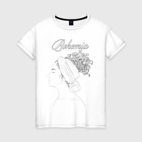 Женская футболка хлопок с принтом Богема в Тюмени, 100% хлопок | прямой крой, круглый вырез горловины, длина до линии бедер, слегка спущенное плечо | афро | грация | девушка | красота | мулатка