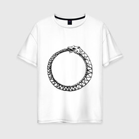 Женская футболка хлопок Oversize с принтом Уроборос в Тюмени, 100% хлопок | свободный крой, круглый ворот, спущенный рукав, длина до линии бедер
 | Тематика изображения на принте: алхимия | бесконечность | вечность | дракон | змей | мифология | символ | уроборос | эпос