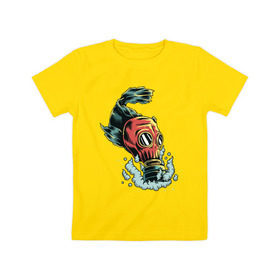 Детская футболка хлопок с принтом Рыба в противогазе в Тюмени, 100% хлопок | круглый вырез горловины, полуприлегающий силуэт, длина до линии бедер | море | озеро | противогаз | рыба | рыбалка
