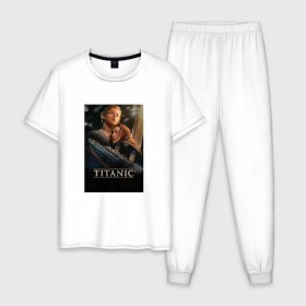 Мужская пижама хлопок с принтом Постер Титаник Джек и Роза в Тюмени, 100% хлопок | брюки и футболка прямого кроя, без карманов, на брюках мягкая резинка на поясе и по низу штанин
 | titanic | титаник