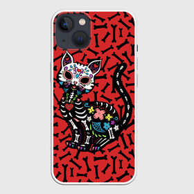 Чехол для iPhone 13 с принтом Мексиканская Сахарная Кошка в Тюмени,  |  | cat | cats | mexican | skull | sugar | кости | косточки | кот | котик | котики | коты | котята | кошечка | кошечки | кошка | кошки | мексиканский | милота | сахарный | сердечки | сердечко | цветочки | цветы | череп | черепа