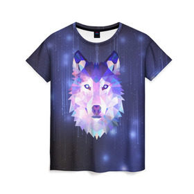 Женская футболка 3D с принтом Космический Волк в Тюмени, 100% полиэфир ( синтетическое хлопкоподобное полотно) | прямой крой, круглый вырез горловины, длина до линии бедер | poligon | space | star | stars | werewolf | wild | wolf | wolfs | волк | волки | волчата | волченок | волчица | вселенная | дикий | звезда | звезды | космический | космос | луна | оборотень | падающие | полигон | полигоны