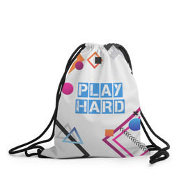 Рюкзак-мешок 3D с принтом Play hard в Тюмени, 100% полиэстер | плотность ткани — 200 г/м2, размер — 35 х 45 см; лямки — толстые шнурки, застежка на шнуровке, без карманов и подкладки | Тематика изображения на принте: 