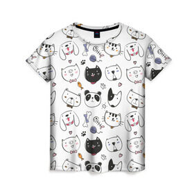 Женская футболка 3D с принтом Зверушки в Тюмени, 100% полиэфир ( синтетическое хлопкоподобное полотно) | прямой крой, круглый вырез горловины, длина до линии бедер | кот | кошка | медведь | панда | пес | поросенок | свинья | собака