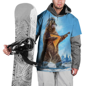 Накидка на куртку 3D с принтом Мишка с балалайкой  в Тюмени, 100% полиэстер |  | балалайка | валенки | звезда | зима | злой | медведь | рёв | россии | русь | сибирь | снег | столица | ушанка
