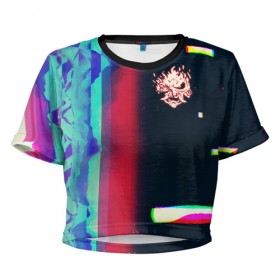 Женская футболка Cropp-top с принтом Samurai Cyberpunk 2077 в Тюмени, 100% полиэстер | круглая горловина, длина футболки до линии талии, рукава с отворотами | 