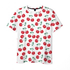 Мужская футболка 3D с принтом Вишневое настроение в Тюмени, 100% полиэфир | прямой крой, круглый вырез горловины, длина до линии бедер | весна | вишня | красный | лето | листья | ягода