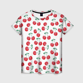 Женская футболка 3D с принтом Вишневое настроение в Тюмени, 100% полиэфир ( синтетическое хлопкоподобное полотно) | прямой крой, круглый вырез горловины, длина до линии бедер | Тематика изображения на принте: весна | вишня | красный | лето | листья | ягода