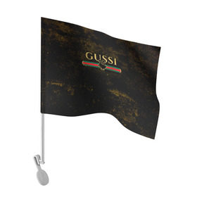 Флаг для автомобиля с принтом GUSSI GOLD в Тюмени, 100% полиэстер | Размер: 30*21 см | fasion | gold | gucci | gussi | trend | гусси | гуччи | золото | золотой | мода | одежда | тренд | тренды
