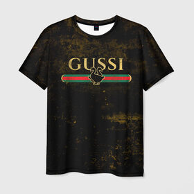 Мужская футболка 3D с принтом GUSSI GOLD в Тюмени, 100% полиэфир | прямой крой, круглый вырез горловины, длина до линии бедер | fasion | gold | gucci | gussi | trend | гусси | гуччи | золото | золотой | мода | одежда | тренд | тренды