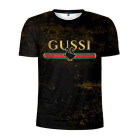 Мужская футболка 3D спортивная с принтом GUSSI GOLD в Тюмени, 100% полиэстер с улучшенными характеристиками | приталенный силуэт, круглая горловина, широкие плечи, сужается к линии бедра | fasion | gold | gucci | gussi | trend | гусси | гуччи | золото | золотой | мода | одежда | тренд | тренды