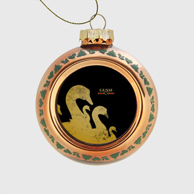 Стеклянный ёлочный шар с принтом GUSSI GOLD в Тюмени, Стекло | Диаметр: 80 мм | fasion | gold | gucci | gussi | trend | гусси | гуччи | золото | золотой | мода | одежда | тренд | тренды