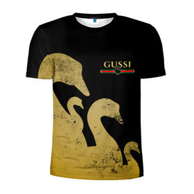 Мужская футболка 3D спортивная с принтом GUSSI GOLD в Тюмени, 100% полиэстер с улучшенными характеристиками | приталенный силуэт, круглая горловина, широкие плечи, сужается к линии бедра | Тематика изображения на принте: fasion | gold | gucci | gussi | trend | гусси | гуччи | золото | золотой | мода | одежда | тренд | тренды
