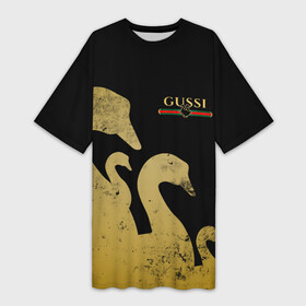 Платье-футболка 3D с принтом GUSSI GOLD в Тюмени,  |  | Тематика изображения на принте: fasion | gold | gucci | gussi | trend | гусси | гуччи | золото | золотой | мода | одежда | тренд | тренды