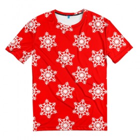 Мужская футболка 3D с принтом Новогодние снежинки в Тюмени, 100% полиэфир | прямой крой, круглый вырез горловины, длина до линии бедер | christmas | new year | snow | ёлка | зима | каникулы | новогодний паттерн | новый год | праздник | рождество | снег | снежинки