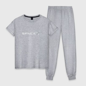 Женская пижама хлопок с принтом SpaceX в Тюмени, 100% хлопок | брюки и футболка прямого кроя, без карманов, на брюках мягкая резинка на поясе и по низу штанин | elon musk | spacex | илон маск | космос | спэйсикс