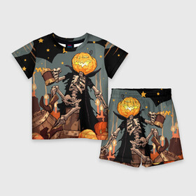 Детский костюм с шортами 3D с принтом Halloween в Тюмени,  |  | аниме | ведьма | девушка | зомби | ирландия | кладбище | колдун | кости | кошки | летучие | луна | мертвец | мёртвые | монстры | мыши | ночь | оборотни | пауки | паутина | подарок | праздник | свет | свечи