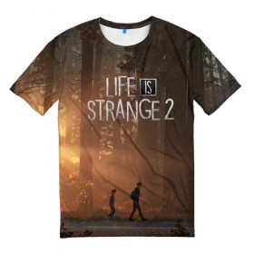 Мужская футболка 3D с принтом Life is Strange 2 в Тюмени, 100% полиэфир | прямой крой, круглый вырез горловины, длина до линии бедер | adventure | life | life is strange | road | video game | дороги | жизнь | закат | квест | лес | приключения