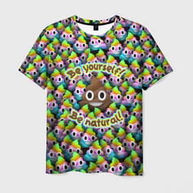 Мужская футболка 3D с принтом Be yourself в Тюмени, 100% полиэфир | прямой крой, круглый вырез горловины, длина до линии бедер | be natural | emoji | poop | будь собой | паттрен | радуга | радужная | смайлик | толпа | эмоджи | эмодзи