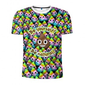 Мужская футболка 3D спортивная с принтом Be yourself в Тюмени, 100% полиэстер с улучшенными характеристиками | приталенный силуэт, круглая горловина, широкие плечи, сужается к линии бедра | be natural | emoji | poop | будь собой | паттрен | радуга | радужная | смайлик | толпа | эмоджи | эмодзи