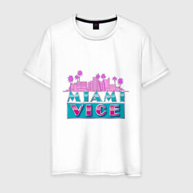 Мужская футболка хлопок с принтом Miami Vice Original в Тюмени, 100% хлопок | прямой крой, круглый вырез горловины, длина до линии бедер, слегка спущенное плечо. | 