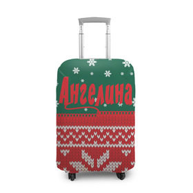 Чехол для чемодана 3D с принтом Новогодняя Ангелина в Тюмени, 86% полиэфир, 14% спандекс | двустороннее нанесение принта, прорези для ручек и колес | белый | год | зеленый | имя | красный | новый | подарок | символ | сюрприз | узор