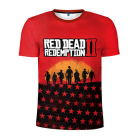 Мужская футболка 3D спортивная с принтом Red Dead Redemption 2 в Тюмени, 100% полиэстер с улучшенными характеристиками | приталенный силуэт, круглая горловина, широкие плечи, сужается к линии бедра | dead | die | flag | game | games | gta | rdr | rdr2 | red | redemption | rockstar | sun | sunset | western | вестерн | выкуп | гта | дикий | закат | запад | игра | игры | красный | мертвый | поле | рдр | рдр2 | рокстар | солнце