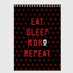 Скетчбук с принтом Eat Sleep RDR2 Repeat в Тюмени, 100% бумага
 | 48 листов, плотность листов — 100 г/м2, плотность картонной обложки — 250 г/м2. Листы скреплены сверху удобной пружинной спиралью | Тематика изображения на принте: dead | die | eat | flag | game | games | gta | rdr | rdr2 | red | redemption | repeat | rockstar | sleep | sun | western | вестерн | выкуп | гта | дикий | запад | игра | игры | красный | мертвый | рдр | рдр2 | рокстар | солнце