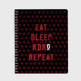 Тетрадь с принтом Eat Sleep RDR2 Repeat в Тюмени, 100% бумага | 48 листов, плотность листов — 60 г/м2, плотность картонной обложки — 250 г/м2. Листы скреплены сбоку удобной пружинной спиралью. Уголки страниц и обложки скругленные. Цвет линий — светло-серый
 | dead | die | eat | flag | game | games | gta | rdr | rdr2 | red | redemption | repeat | rockstar | sleep | sun | western | вестерн | выкуп | гта | дикий | запад | игра | игры | красный | мертвый | рдр | рдр2 | рокстар | солнце