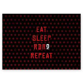 Поздравительная открытка с принтом Eat Sleep RDR2 Repeat в Тюмени, 100% бумага | плотность бумаги 280 г/м2, матовая, на обратной стороне линовка и место для марки
 | dead | die | eat | flag | game | games | gta | rdr | rdr2 | red | redemption | repeat | rockstar | sleep | sun | western | вестерн | выкуп | гта | дикий | запад | игра | игры | красный | мертвый | рдр | рдр2 | рокстар | солнце
