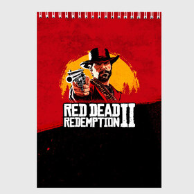 Скетчбук с принтом Red Dead Redemption 2 в Тюмени, 100% бумага
 | 48 листов, плотность листов — 100 г/м2, плотность картонной обложки — 250 г/м2. Листы скреплены сверху удобной пружинной спиралью | dead | die | flag | game | games | gta | rdr | rdr2 | red | redemption | rockstar | sun | sunset | western | вестерн | выкуп | гта | дикий | закат | запад | игра | игры | красный | мертвый | поле | рдр | рдр2 | рокстар | солнце