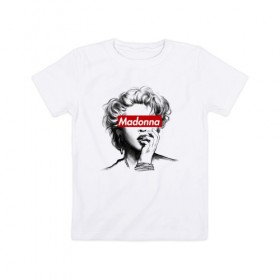 Детская футболка хлопок с принтом Мадонна в Тюмени, 100% хлопок | круглый вырез горловины, полуприлегающий силуэт, длина до линии бедер | madonna | pop | мадонна | музыка