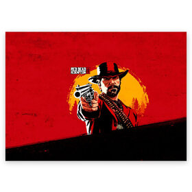 Поздравительная открытка с принтом Red Dead Redemption 2 в Тюмени, 100% бумага | плотность бумаги 280 г/м2, матовая, на обратной стороне линовка и место для марки
 | Тематика изображения на принте: dead | die | flag | game | games | gta | rdr | rdr2 | red | redemption | rockstar | sun | sunset | western | вестерн | выкуп | гта | дикий | закат | запад | игра | игры | красный | мертвый | поле | рдр | рдр2 | рокстар | солнце