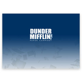 Поздравительная открытка с принтом The Office: Dunder Mifflin в Тюмени, 100% бумага | плотность бумаги 280 г/м2, матовая, на обратной стороне линовка и место для марки
 | Тематика изображения на принте: company | dunder | inc | mifflin | office | paper | the | бумага | бумаги | бумажная | дандер | компания | контора | корпорация | листочки | листы | лого | логотип | миффлин | офис | оффис | сериал | сериалы | символ | синий