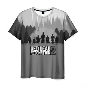 Мужская футболка 3D с принтом RED DEAD REDEMPTION 2 в Тюмени, 100% полиэфир | прямой крой, круглый вырез горловины, длина до линии бедер | game | red dead | red dead redemption 2 | redemption 2 | rockstar games | бандиты | дикий запад | игры | ковбои | оружие
