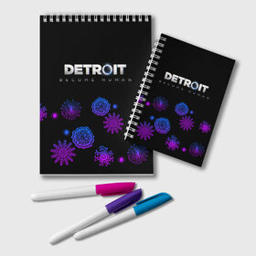 Блокнот с принтом Новогодний Detroit: Become human в Тюмени, 100% бумага | 48 листов, плотность листов — 60 г/м2, плотность картонной обложки — 250 г/м2. Листы скреплены удобной пружинной спиралью. Цвет линий — светло-серый
 | 