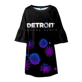 Детское платье 3D с принтом Новогодний Detroit: Become human в Тюмени, 100% полиэстер | прямой силуэт, чуть расширенный к низу. Круглая горловина, на рукавах — воланы | Тематика изображения на принте: 
