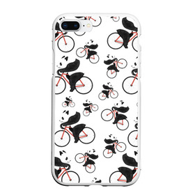 Чехол для iPhone 7Plus/8 Plus матовый с принтом Панды На Велосипеде в Тюмени, Силикон | Область печати: задняя сторона чехла, без боковых панелей | велосипед | мишки | панда | паттерн