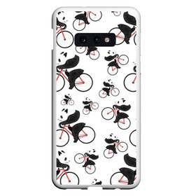 Чехол для Samsung S10E с принтом Панды На Велосипеде в Тюмени, Силикон | Область печати: задняя сторона чехла, без боковых панелей | Тематика изображения на принте: велосипед | мишки | панда | паттерн