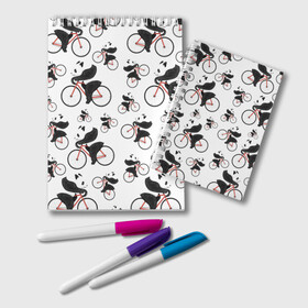 Блокнот с принтом Панды На Велосипеде в Тюмени, 100% бумага | 48 листов, плотность листов — 60 г/м2, плотность картонной обложки — 250 г/м2. Листы скреплены удобной пружинной спиралью. Цвет линий — светло-серый
 | велосипед | мишки | панда | паттерн
