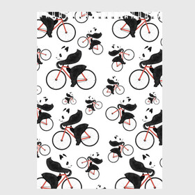 Скетчбук с принтом Панды На Велосипеде в Тюмени, 100% бумага
 | 48 листов, плотность листов — 100 г/м2, плотность картонной обложки — 250 г/м2. Листы скреплены сверху удобной пружинной спиралью | Тематика изображения на принте: велосипед | мишки | панда | паттерн