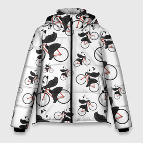 Мужская зимняя куртка 3D с принтом Панды На Велосипеде в Тюмени, верх — 100% полиэстер; подкладка — 100% полиэстер; утеплитель — 100% полиэстер | длина ниже бедра, свободный силуэт Оверсайз. Есть воротник-стойка, отстегивающийся капюшон и ветрозащитная планка. 

Боковые карманы с листочкой на кнопках и внутренний карман на молнии. | Тематика изображения на принте: велосипед | мишки | панда | паттерн