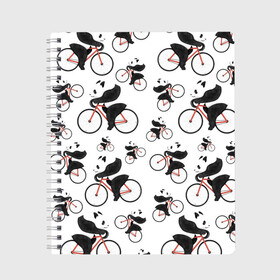 Тетрадь с принтом Панды На Велосипеде в Тюмени, 100% бумага | 48 листов, плотность листов — 60 г/м2, плотность картонной обложки — 250 г/м2. Листы скреплены сбоку удобной пружинной спиралью. Уголки страниц и обложки скругленные. Цвет линий — светло-серый
 | велосипед | мишки | панда | паттерн