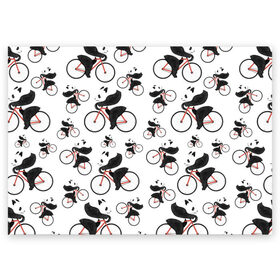 Поздравительная открытка с принтом Панды На Велосипеде в Тюмени, 100% бумага | плотность бумаги 280 г/м2, матовая, на обратной стороне линовка и место для марки
 | Тематика изображения на принте: велосипед | мишки | панда | паттерн