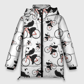 Женская зимняя куртка 3D с принтом Панды На Велосипеде в Тюмени, верх — 100% полиэстер; подкладка — 100% полиэстер; утеплитель — 100% полиэстер | длина ниже бедра, силуэт Оверсайз. Есть воротник-стойка, отстегивающийся капюшон и ветрозащитная планка. 

Боковые карманы с листочкой на кнопках и внутренний карман на молнии | велосипед | мишки | панда | паттерн