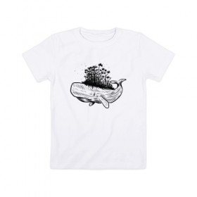 Детская футболка хлопок с принтом Whale forest в Тюмени, 100% хлопок | круглый вырез горловины, полуприлегающий силуэт, длина до линии бедер | Тематика изображения на принте: абстракция | кит | лес | природа