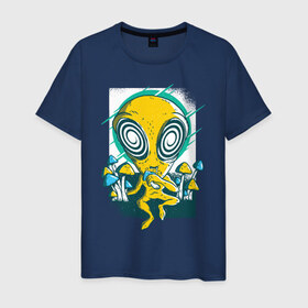 Мужская футболка хлопок с принтом Пришелец в Тюмени, 100% хлопок | прямой крой, круглый вырез горловины, длина до линии бедер, слегка спущенное плечо. | Тематика изображения на принте: грибы | инопланетяне | нло | пришелец | пришельцы | психоделика